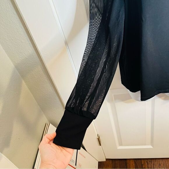 Tahari Square Neck Mix Media Sheer Sleeve Top Black XL - Picture 8 of 11